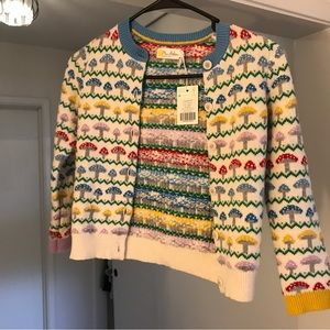 Boden Mini Cardigan ivory with Blue Mushrooms